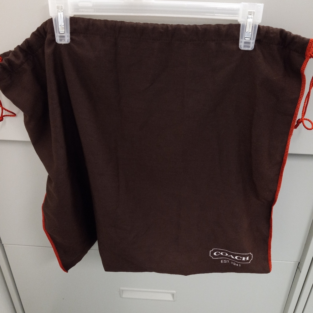 Coach Drawstring Brown Red Pouch Sack Adjustable Straps Unisex Dust Bag Protect
